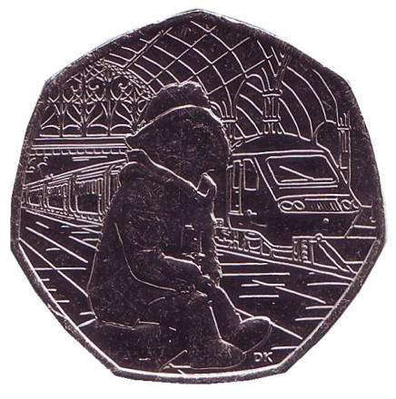 Монета 50 пенсов. 2018 год, Великобритания. 60 лет Медвежонку Паддингтону. (На вокзале).
