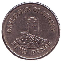 Башня Сеймура в Гровилле. Монета 5 пенсов, 1991 год, Джерси.