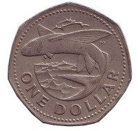 Летучая рыба. Монета 1 доллар. 1973 год, Барбадос.