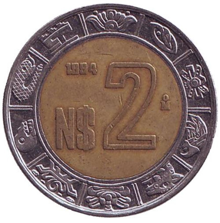 Монета 2 песо. 1994 год, Мексика.