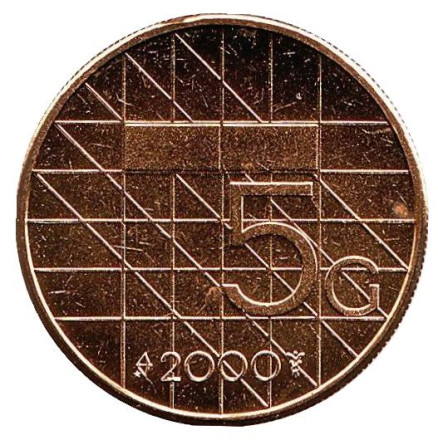 Монета 5 гульденов. 2000 год, Нидерланды. BU.