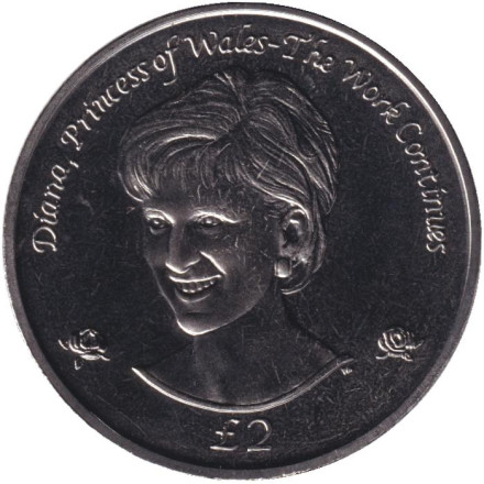 Монета 2 фунта, 2002 год, Южная Георгия и Южные Сандвичевы острова. Диана, Принцесса Уэльская.