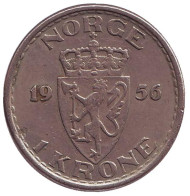 Монета 1 крона. 1956 год, Норвегия. Монета 1 крона. 1956 год, Норвегия.