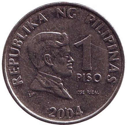 Монета 1 песо. 2004 год, Филиппины.