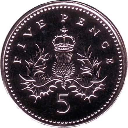 Монета 5 пенсов. 2000 год, Великобритания. BU.