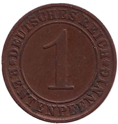 Монета 1 рентенпфенниг. 1924 год (A), Веймарская республика.