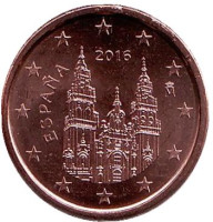 Монета 1 цент. 2016 год, Испания.
