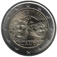 Плавт. Монета 2 евро, 2016 год, Италия.