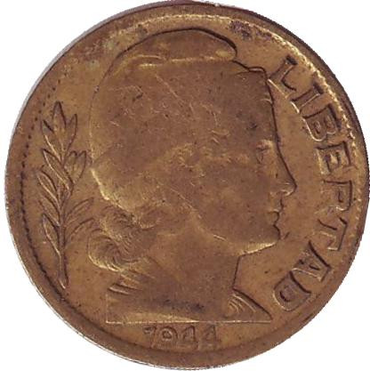 Монета 10 сентаво. 1944 год, Аргентина. Монета 10 сентаво. 1944 год, Аргентина.