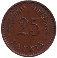 Монета 25 пенни. 1943 год, Финляндия. (медь)