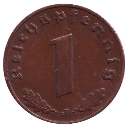 Монета 1 рейхспфенниг. 1936 год (J), Третий Рейх (Германия).