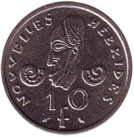 Маска. Монета 10 франков. 1970 год, Новые Гебриды.