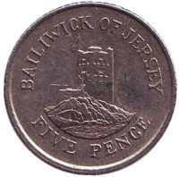 Башня Сеймура в Гровилле. Монета 5 пенсов, 1993 год, Джерси.