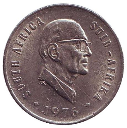 Монета 10 центов, 1976 год, ЮАР. Окончание президентства Якобуса Йоханнеса Фуше. Алоэ.