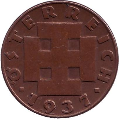 Монета 2 гроша. 1937 год, Австрия. Монета 2 гроша. 1937 год, Австрия.