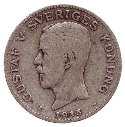 Монета 1 крона. 1915 год, Швеция. Густав V.