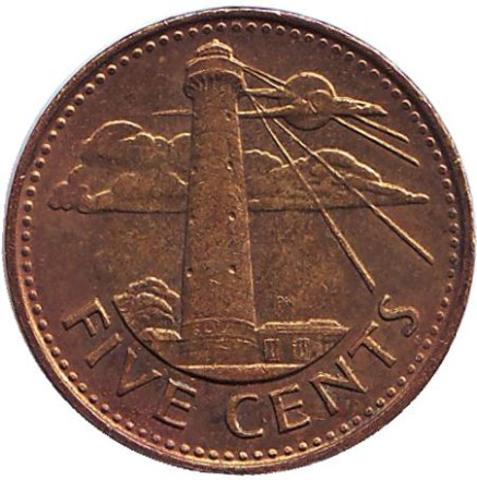 Монета 5 центов. 2007 год, Барбадос. (Магнитная). Маяк.