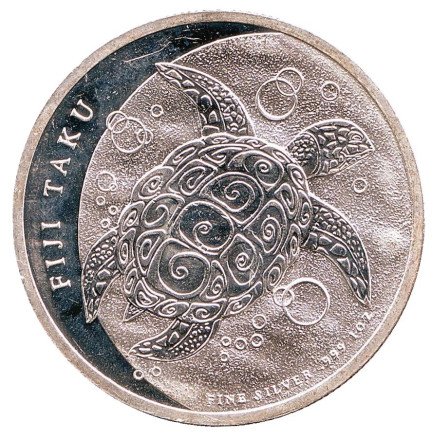 Монета 2 доллара. 2010 год, Фиджи. Черепаха.