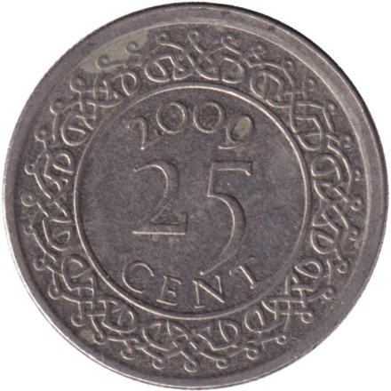Монета 25 центов. 2009 год, Суринам.