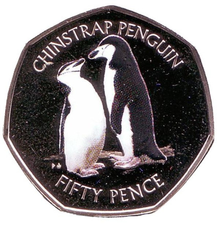 Монета 50 пенсов. 2019 год, Британская антарктическая территория. Антарктический пингвин.
