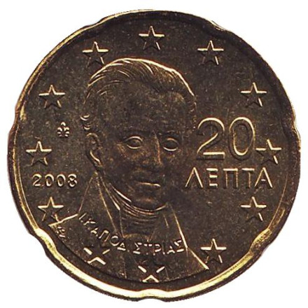Монета 20 центов. 2008 год, Греция.
