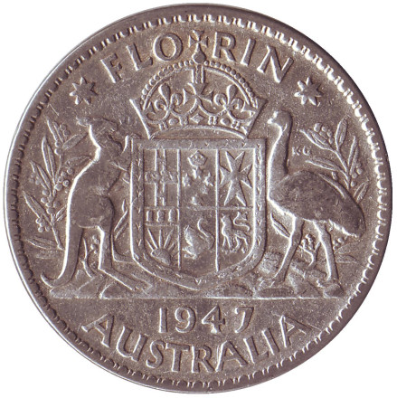 Монета 2 шиллинга (флорин). 1947 год, Австралия.