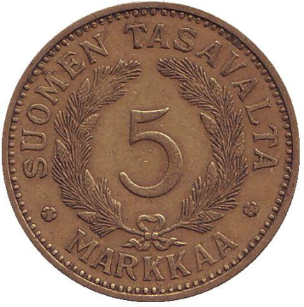 Монета 5 марок. 1935 год, Финляндия.