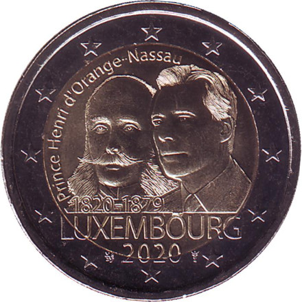 Монета 2 евро. 2020 год, Люксембург. 200 лет со дня рождения Принца Генриха Оранско-Нассауского.