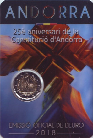 Монета 2 евро. 2018 год, Андорра. 25-летие Конституции Андорры.