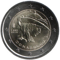 Донателло. Монета 2 евро, 2016 год, Италия.