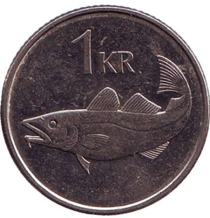 Монета 1 крона. 1999 год, Исландия. Треска.