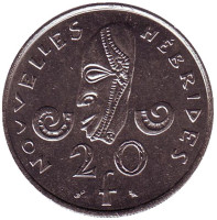 Маска. Монета 20 франков. 1967 год, Новые Гебриды.