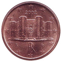 Монета 1 цент, 2002 год, Италия. 