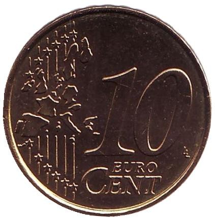 Монета 10 центов. 2002 год, Греция. (Отметка монетного двора: "F") Монета 10 центов. 2002 год, Греция. (Отметка монетного двора: "F")