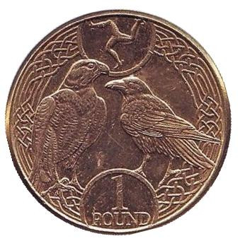 Монета 1 фунт. 2017 год, Остров Мэн. Сокол и ворон.