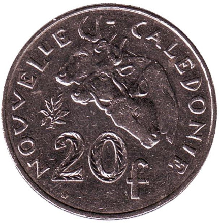 Монета 20 франков. 2005 год, Новая Каледония. Быки.