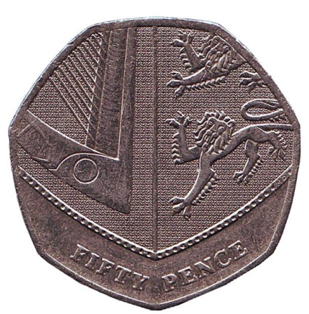 Монета 50 пенсов. 2008 год, Великобритания. Новый тип.