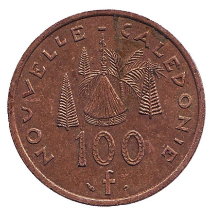 Монета 100 франков. 2001 год, Новая Каледония. Хижина островитян.