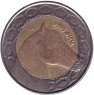 Монета 100 динаров. 1993 год, Алжир. Лошадь. Монета 100 динаров. 1993 год, Алжир. Лошадь.