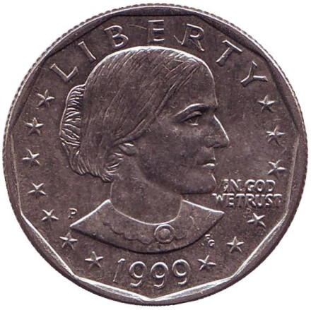 Монета 1 доллар, 1999 год, США. Монетный двор P. Сьюзен Энтони.