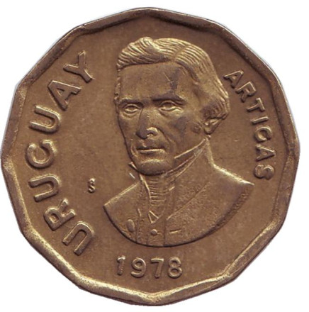 Монета 1 новый песо. 1978 год, Уругвай. Хосе Артигас.