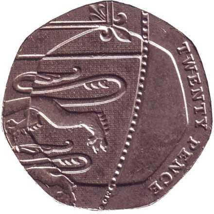 Монета 20 пенсов. 2015 год, Великобритания. (Старый тип).