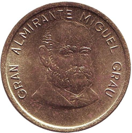Монета 50 сентимов. 1987 год, Перу. Мигель Грау.