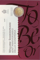 550 лет со дня смерти Уильяма Шекспира. Монета 2 евро. 2016 год, Сан-Марино.
