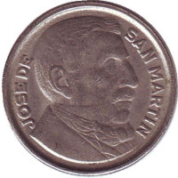 100 лет со дня смерти Хосе де Сан Мартина. Монета 10 сентаво. 1950 год, Аргентина.