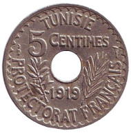 Монета 5 сантимов. 1919 год, Тунис. (протекторат Франции). Монета 5 сантимов. 1919 год, Тунис. (протекторат Франции).