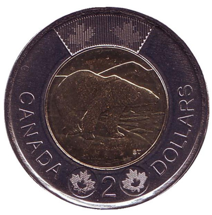 Монета 2 доллара. 2018 год, Канада. Медведь.