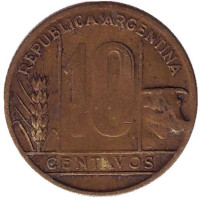 Монета 10 сентаво. 1949 год, Аргентина.