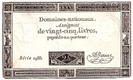 Бона 25 ливров. 1793 год, Франция. Ассигнат. Бона 25 ливров. 1793 год, Франция. Ассигнат.