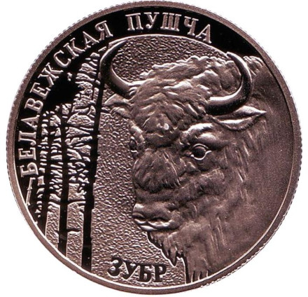 Монета 1 рубль. 2001 год, Беларусь. Зубр. Беловежская пуща.
